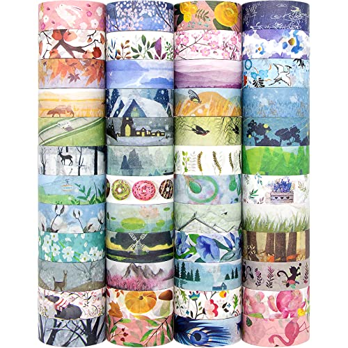 KOVANO 60 Rolls Washi Tape Set - Decorative Adhesive Masking Tape for Scrapbooking Supplies,DIY Crafts,Bullet Journals,Gift Wrapping,Party Decorations and Planners,Each Roll 5.4yd Total 328yd