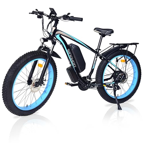 Electric Mountain Bike 26'' Fat Tire Electric Bicycle with 750W Motor and Shimano 21-Speed for Adults, 48V 13Ah Lithium Battery, All-Terrain Fat Tires, 26'' Wheel Size