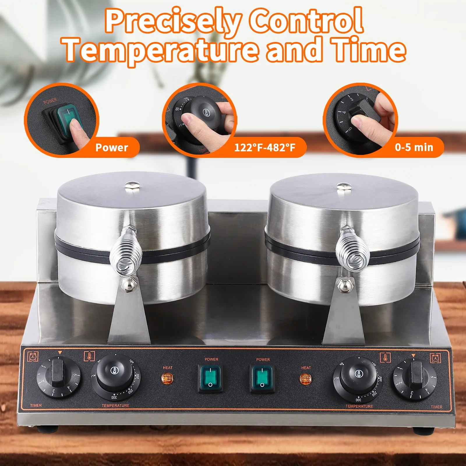 Tropow Stainless Steel Double-Ended Waffle Maker With Double-Ended Snap Lid And Non-Stick Pan To Make Up To 8 Waffles At A Time, Easy-To-Clean Detachable Drip Tray To Save Space