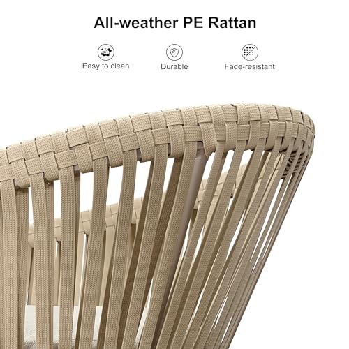 PURPLE LEAF 7 Pieces Outdoor Dining Set with Patio Aluminium Dining Table and Wicker Rattan Chairs Modern Furniture Cushions Sets for Backyard Indoor Decor Kitchen Champagne