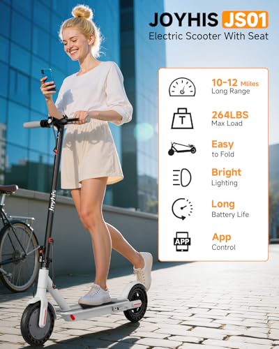 Electric Scooter with Seat, Adults Electric Scooter, Up to 16 Mph, 8.5'' Tire, 350W Motor, E-Scooter with Double Braking Systems for Adults and Teens