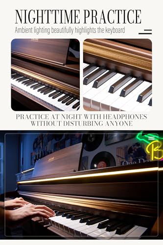 AKLOT Upright Digital Piano Keyboard: 88-Key Graded Hammer Action Weighted Keyboard with Ambient Light, Triple Pedal, USB-MIDI, Dual 25W Speakers, Beginner Lesson Book, Headphones, Stickers, AUR-LS02