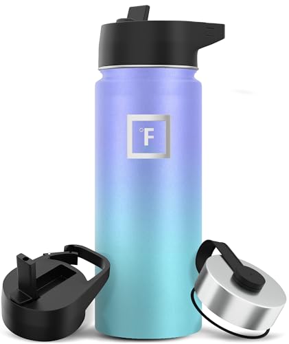 IRON °FLASK Camping & Hiking Hydration Flask with 3 Lids - Stainless Steel, Double Walled & Vacuum Insulated Water Bottle - Leak Proof & BPA Free (Midnight Black, Straw - 40 oz)