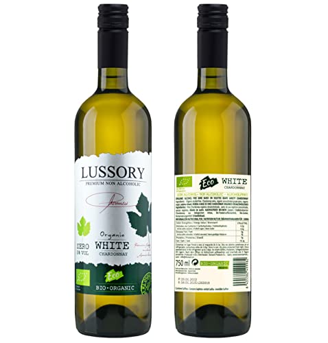 Lussory Organic Chardonnay Dealcoholized 0.0% Non-Alcoholic White From Spain, Low Calories, Organic, Vegan (750ml, 1 Bottle)