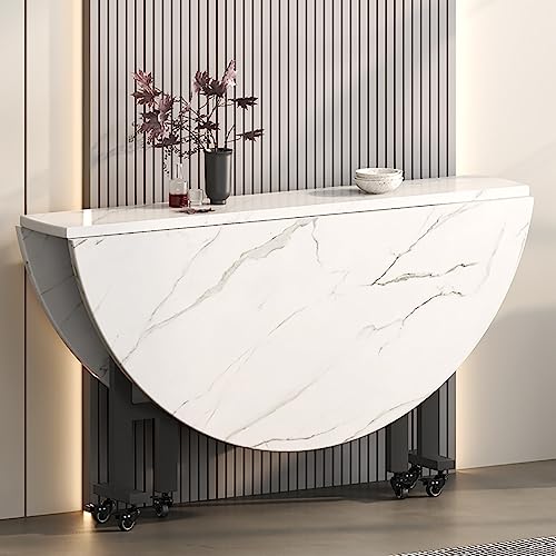 Round Folding Dining Table, Drop Leaf Kitchen Table for Small Spaces, Versatile Collapsible Extension Dinner Kitchen Office Desk Table, 6 Wheels, Space Saving Folding Kitchen Table (Color : Walnut,