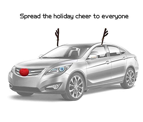 Christmas Car Reindeer Antlers and Nose Decorations Kit Vehicle Costume Plush Rudolf Red Nose Deer Antlers Auto Accessories