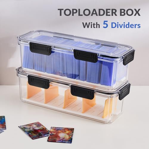 Toploader Storage Box, Trading Card Storage Box with 5 Dividers, Hard Plastic TCG Card Storage Box for Top Loaders, Large for 165 Toploaders 650 Cards (2 Pack)
