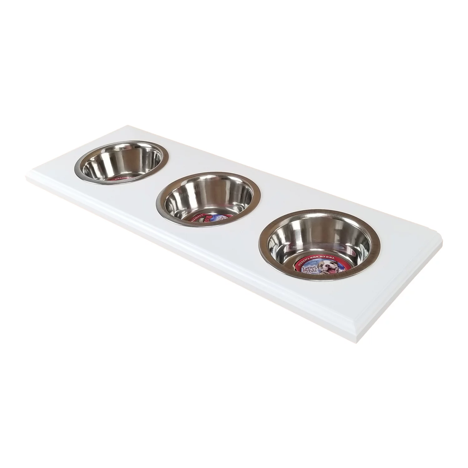 Cronus Quart Three Bowl White Enamel Pet Food Holder