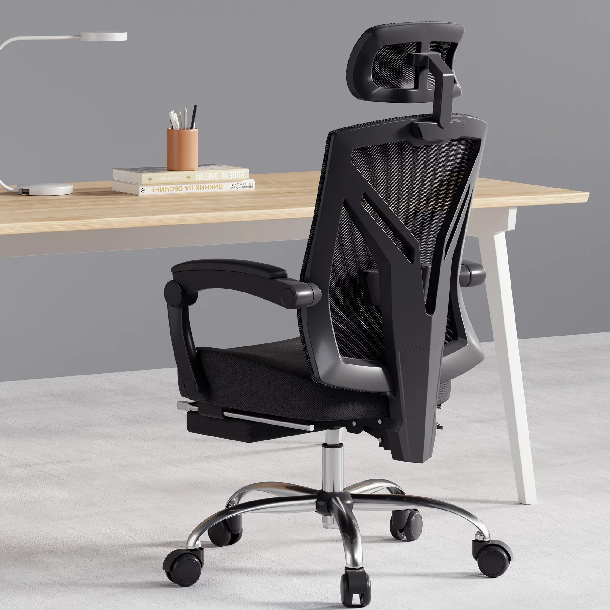 Hbada Ergonomic Office Recliner Chair - High-Back Desk Chair Racing Style with Lumbar Support - Height Adjustable Seat, Headrest- Breathable Mesh Back - Soft Foam Seat Cushion with Footrest, Black