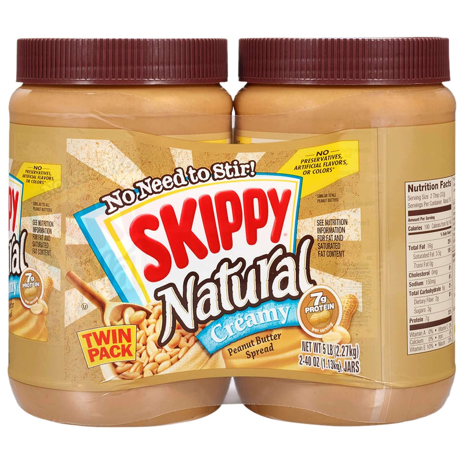 SKIPPY Natural Creamy Peanut Butter Spread, 40 Ounce Twin Pack
