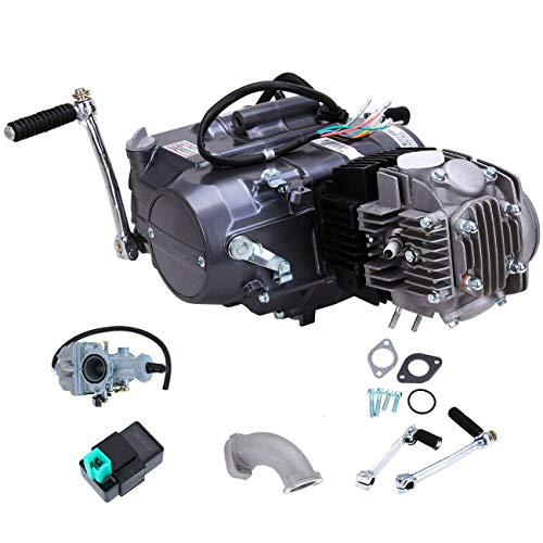 125CC 4-Stroke Semi Auto Engine Motor, 4 Speed ATV Quad Engine Motor Complete Kit, Single Cylinder Air-Cooling Motor w/Reverse Electric Starter for Go Kart, Dirt Bike, ATV, Pit Bike and More