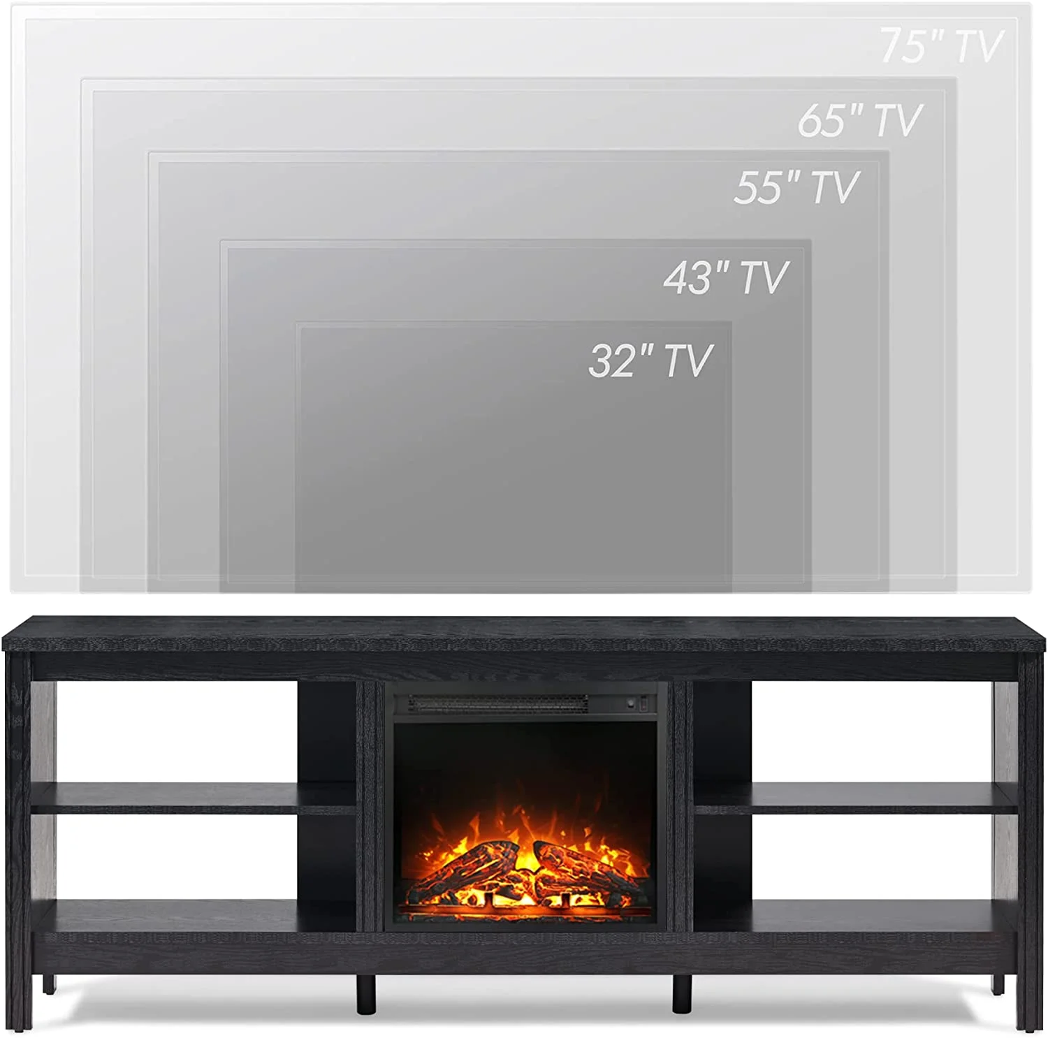 Fireplace TV Stand for 80 Inch TV Entertainment Center  16 Changable LED Lights Wood TV Console Table for 75 inch TV with 4 Storages for Living Room Bedroom  70'' Black