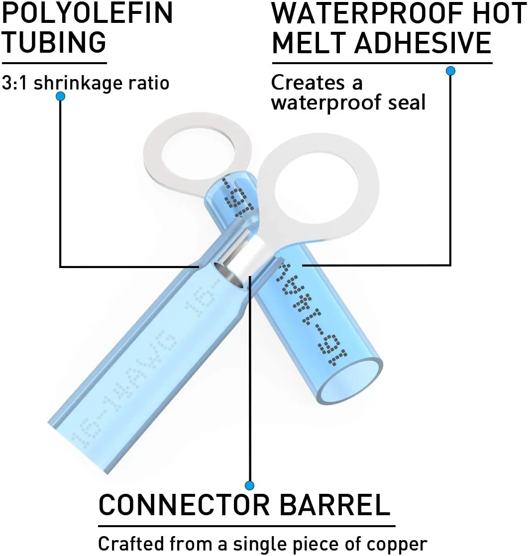 150PCS Heat Shrink Crimp Ring Connectors #10 Blue 16-14 AWG - Sopoby Electrical Ring Terminals - Heat Shrink Wire Connector Kit - Automotive, Marine, Audio, Industrial