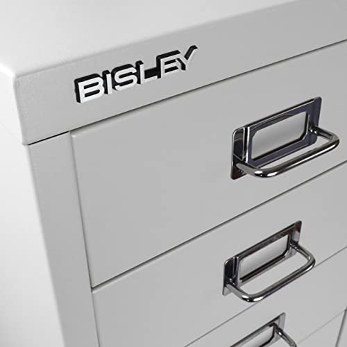 Bisley 10-Drawer Steel MultiDrawer Cabinet - Black, Chrome Pull Handles with Label Holders, Powder-Coated Steel, Removable Drawers, Fits Under Most Desks, Labels Included