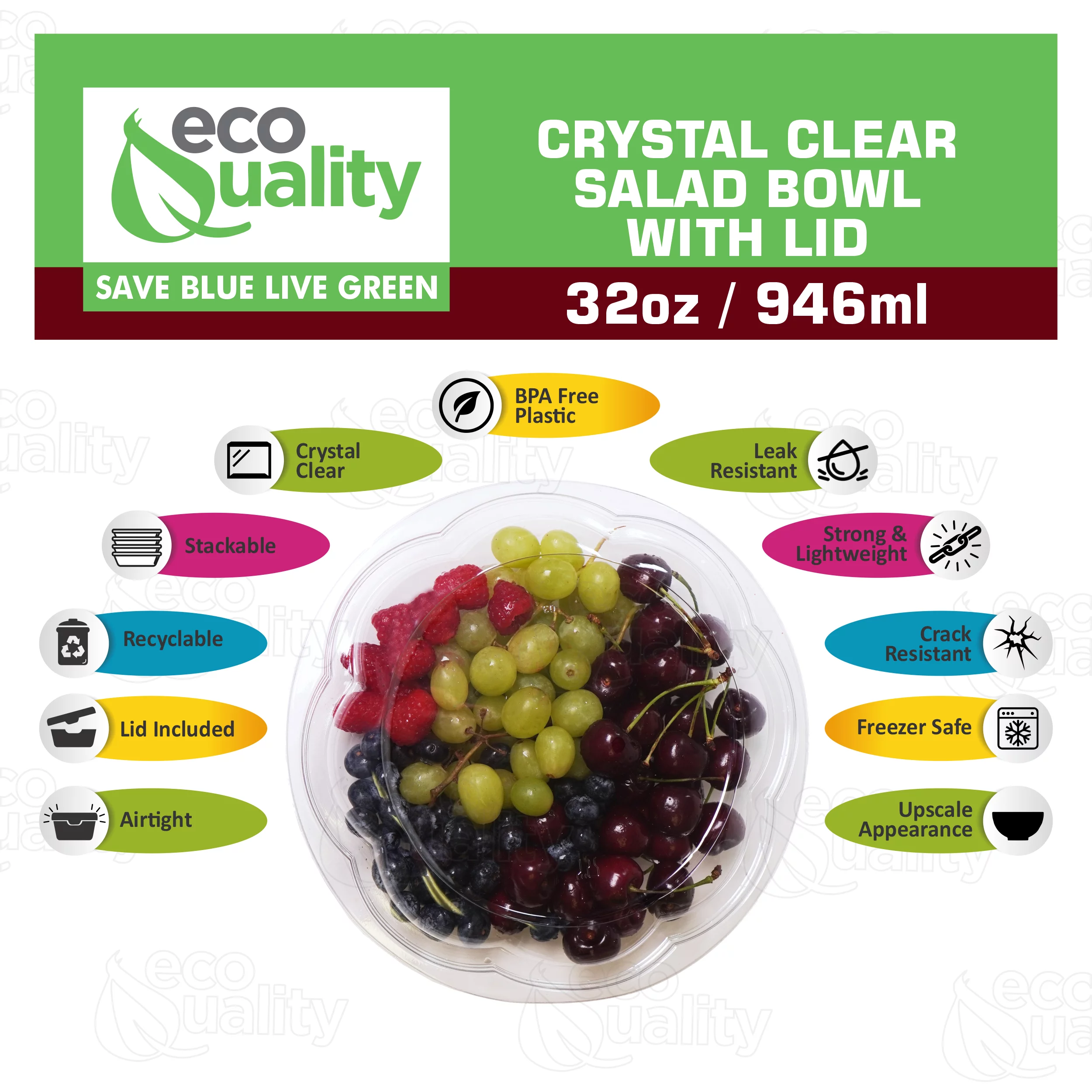 [100 PACK] 32oz Clear Disposable Salad Bowls with Lids - Clear Plastic Disposable Salad Containers for Lunch To-Go, Salads, Fruits, Airtight, Leak Proof, Fresh, Meal Prep | Rose Bowl Container (32 OZ)