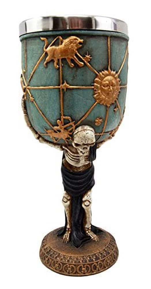 Atlantic Collectibles Greek Titan Atlas Skeleton Bearing Globe 5oz Wine Drink Beverage Goblet Chalice Cup