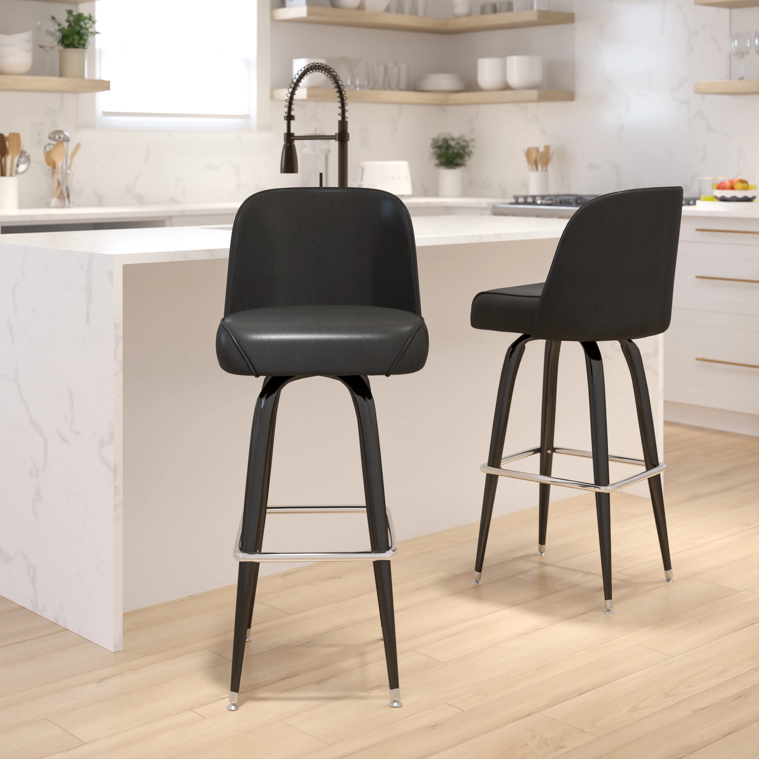 Flash Furniture James 2 Pack Metal Barstool with Swivel Bucket Seat