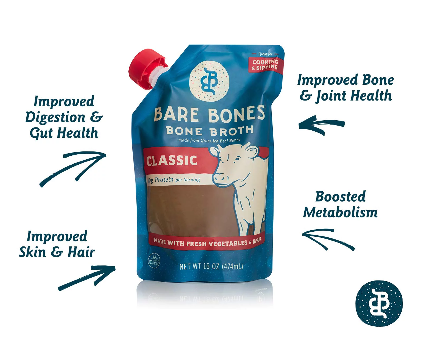 Bare Bones - 100% Grass-Fed Beef Bone Broth Classic Beef - 16 oz.