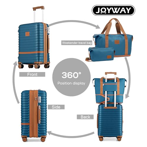 Joyway Carry On Luggage 20 Inch Expandable Suitcase with Spinner Wheel, 4 Piece Hard Shell Luggage Set with TSA Lock(White brown)