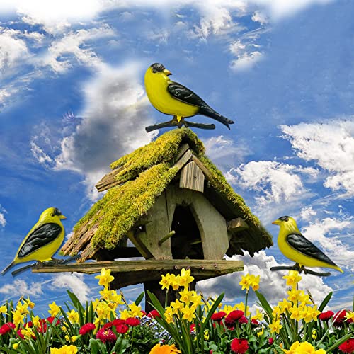 Usupgift Metal Goldfinches Birds Wall Decorations, Small Hanging Birds, Decorative Indoor Outdoor Chirping Birds, Set of 3 3D Wings，Handmade 6.4X7.6 Inches