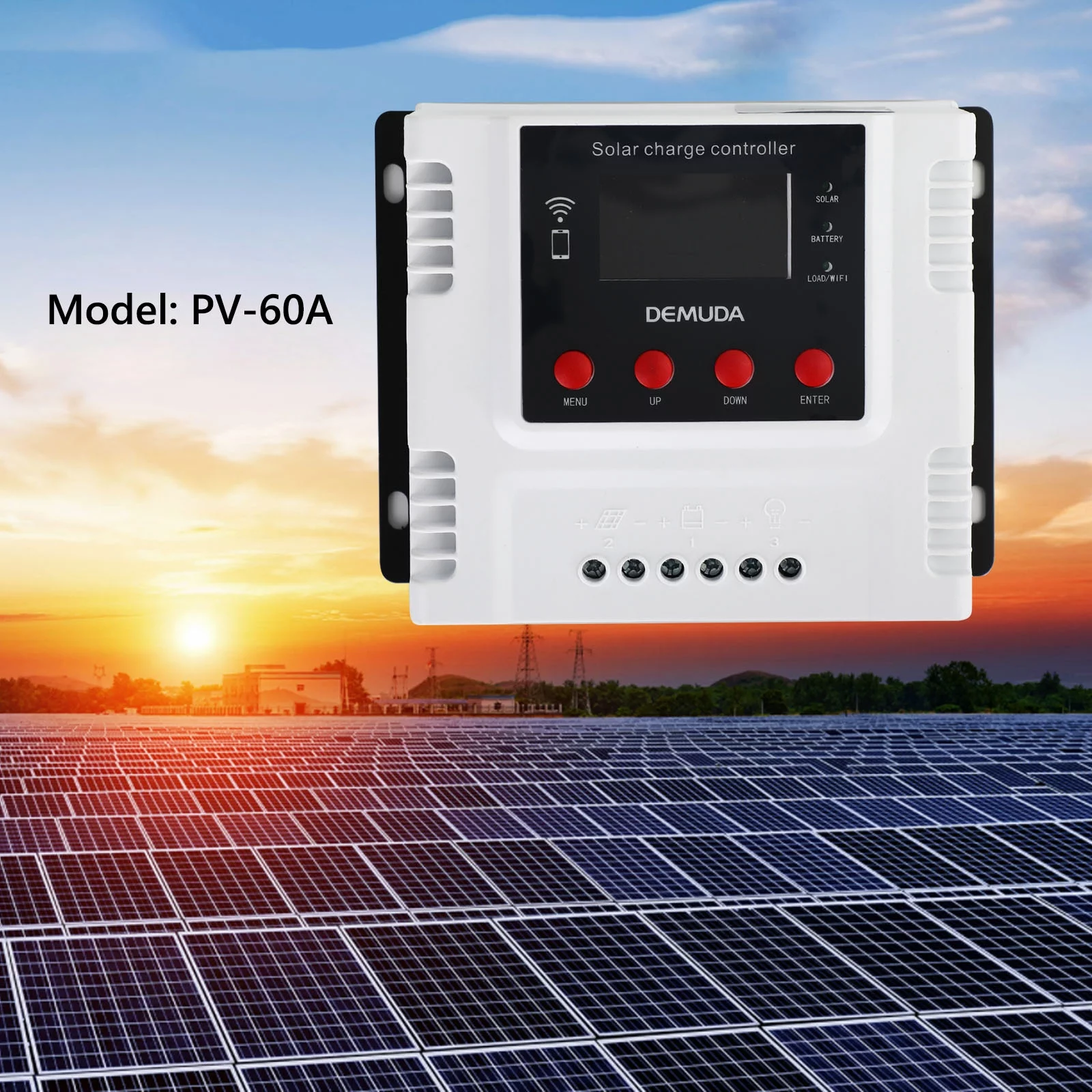 Motor Genic 60A 12V 24V 48V Solar Charge Controller With Wifi Monitor PWM LCD Regulator