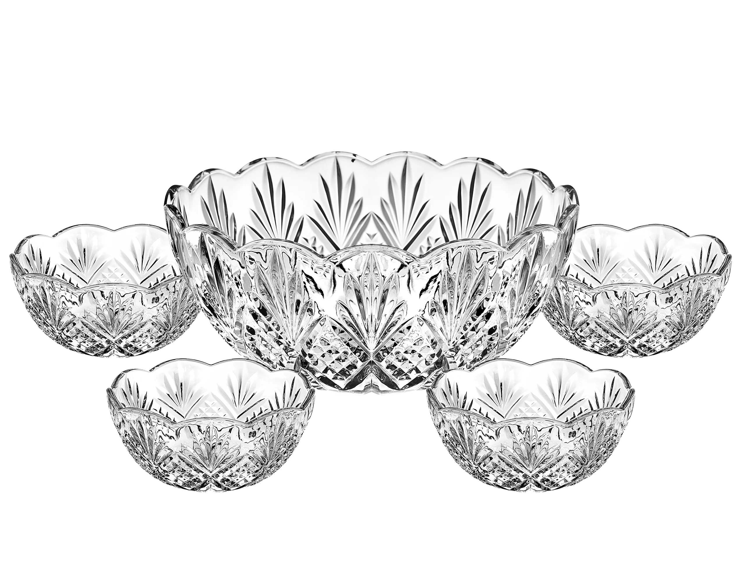Dublin Crystal Scalloped 5 Piece Serving Bowl Set