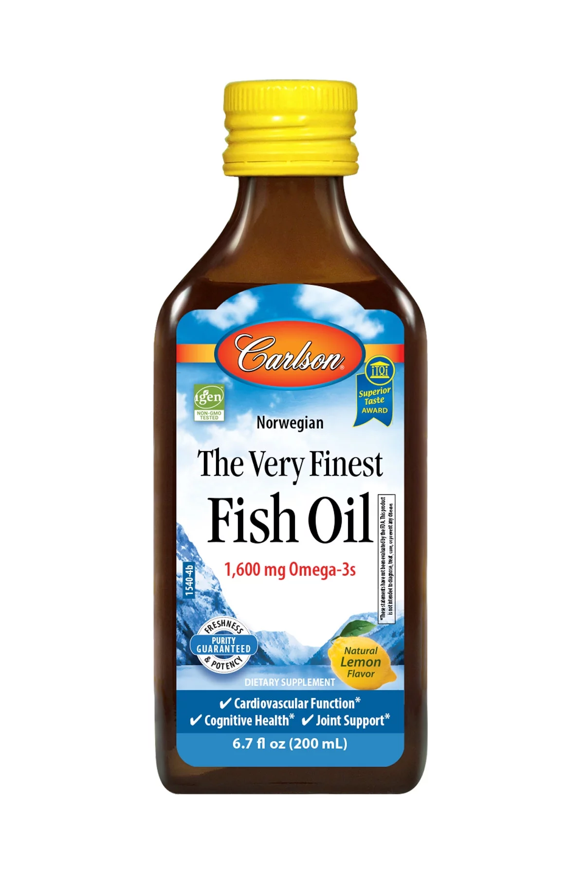 Carlson Norwegian The Very Finest Fish Oil Liquid, 1600 mg Omega-3, Lemon, 6.7 Fl Oz.
