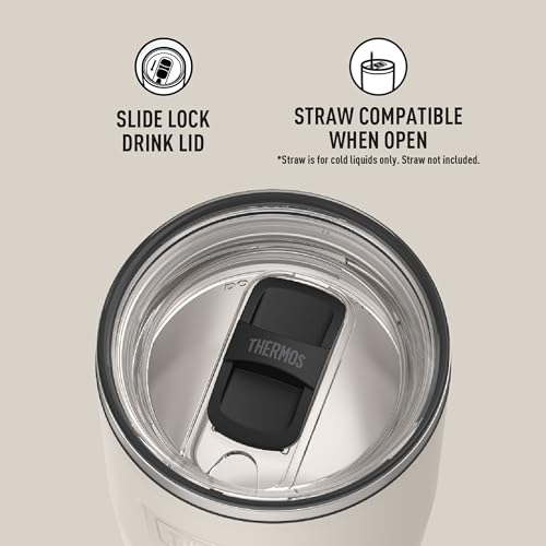 THERMOS ICON SERIES, Stainless Steel Cold Tumbler with Slide Lock, 24 Ounce, Sandstone