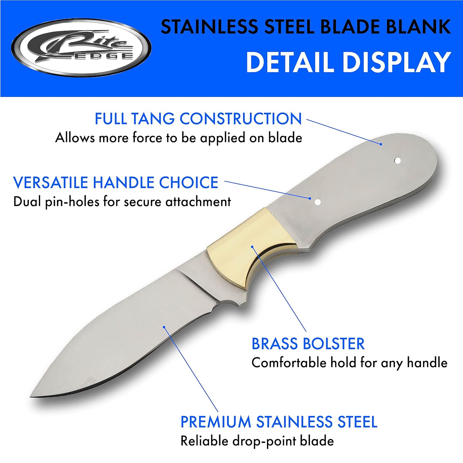 SZCO Supplies BL-7731 Full Tang Stainless Steel Drop Point Knife Blade Blank, 7.75