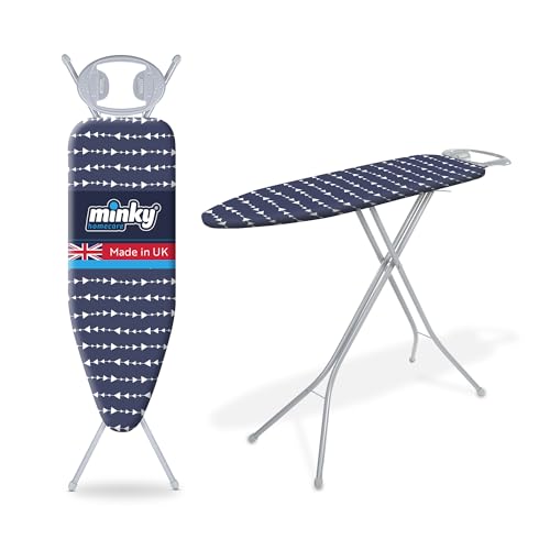 Minky Homecare Classic 4-Leg Ironing Board with Iron Rest - Freestanding Full Size Iron Board for Clothes Pressing with 43