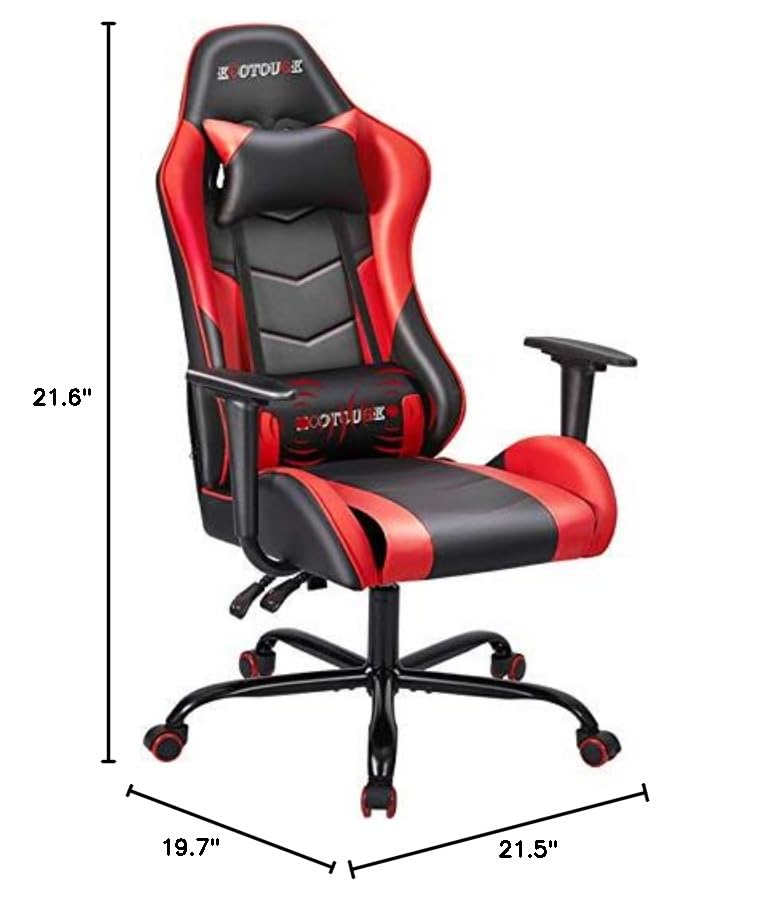 ECOTOUGE PC Massage Gaming Chair with Footrest Ergonomic Office Desk Chair Racing PU Leather Recliner Swivel Rocker with Headrest and Lumbar Pillow, Blue