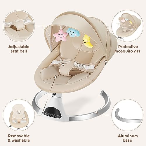 Electric Baby Swings for Infants to Toddler, Portable Babies Rocker Bouncer for Newborn Boy and Girls, Motorized Bluetooth Swing, Music Speaker with 12 Preset Lullabies, Remote Control Pink