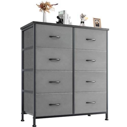 DUMOS TV Stand for Living Room, Dresser for Bedroom Chest of Dresser with 6 Fabric Drawers Storage Organizers Units, Nightstand for Bed, Black