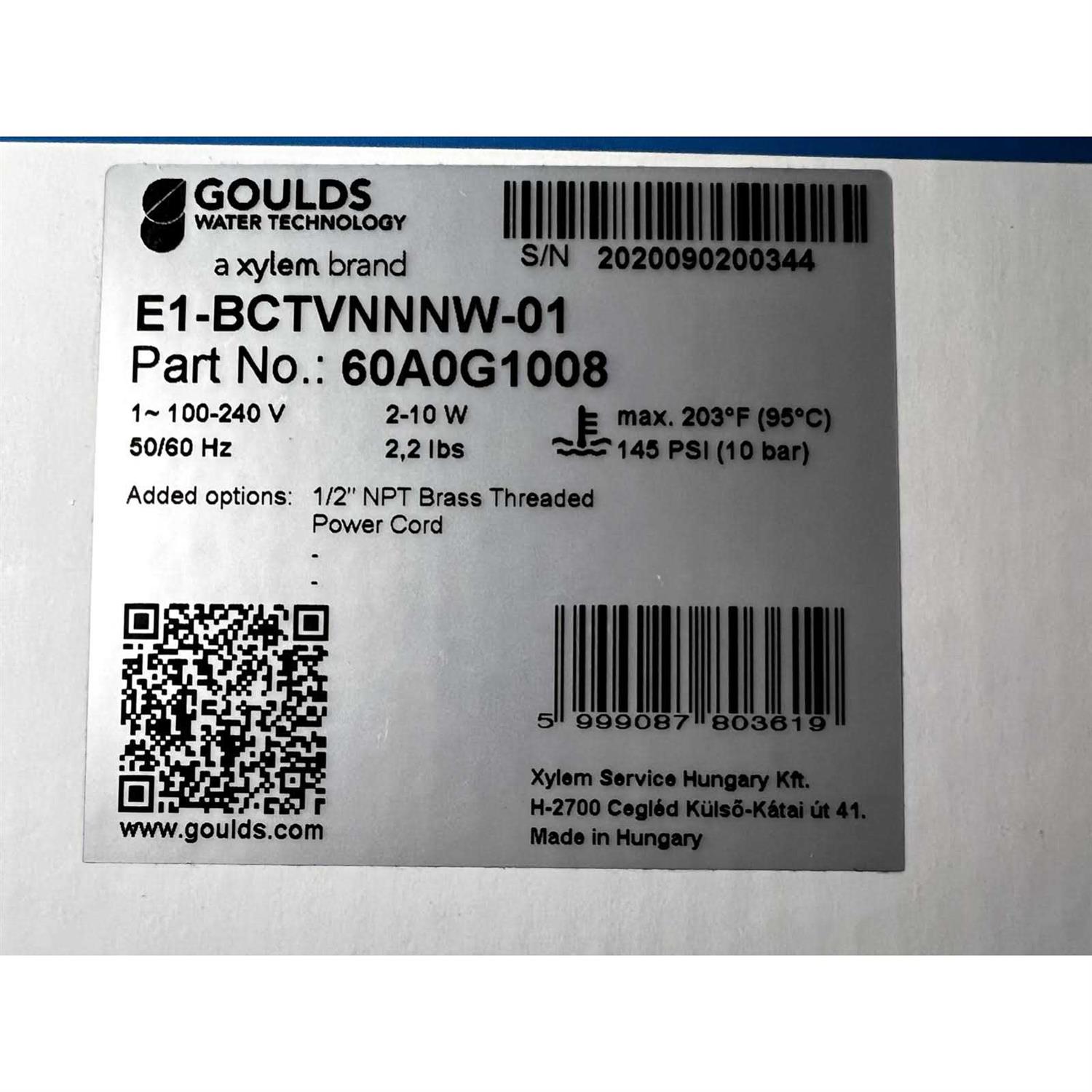 GOULDS WATER TECHNOLOGY Laing Thermotech E Series 0.02 HP E1-BCTVNNNW-01 Circulating Pump with Adjustable Speed and Plug 60A0G1008