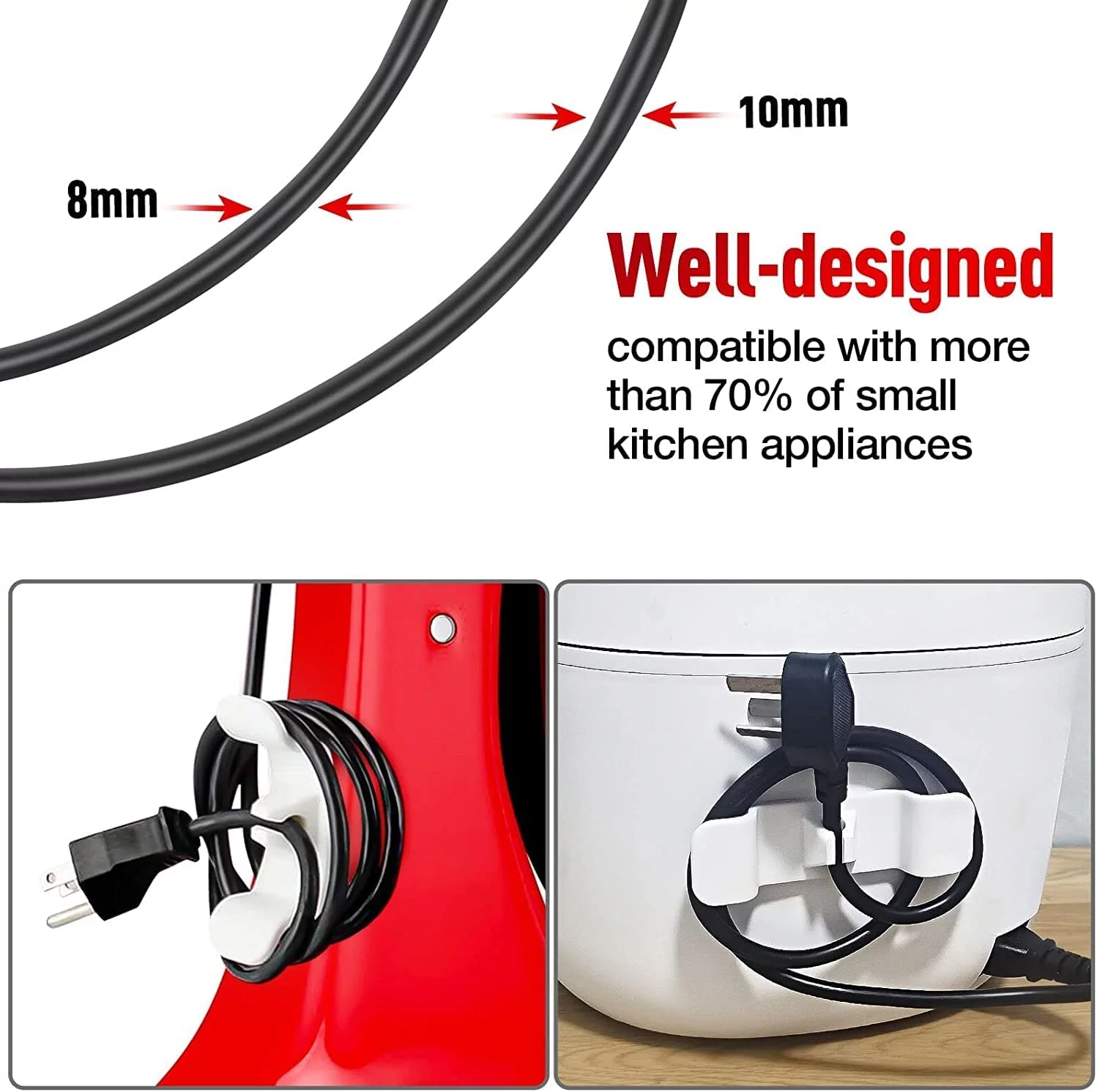 Can be used for wire organizers that stick to kitchen utensils, wire packs for small appliances, blenders, coffee makers, pressure cookers and air fryers (12Pcs)