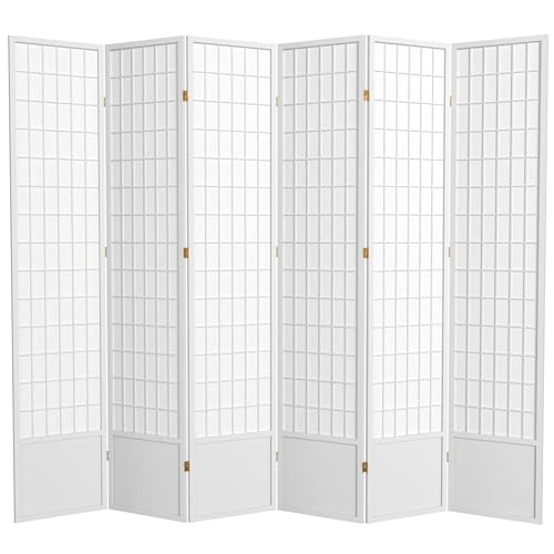 Red Lantern 7 ft. Tall Window Pane Shoji Screen-White-3 Panels Room Divider