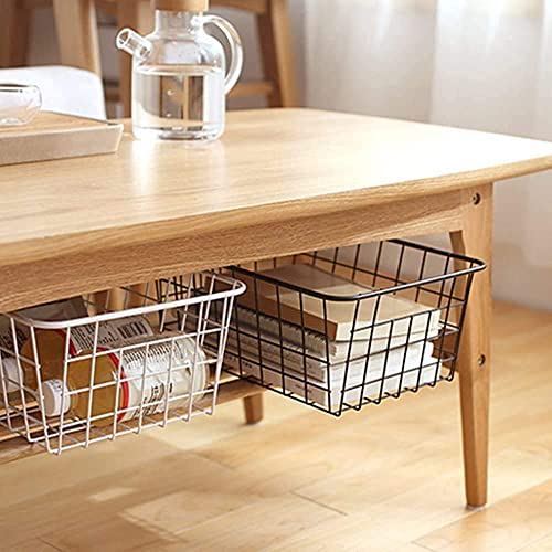 Redrubbit Wire Storage Baskets, Large Farmhouse Metal Freezer Basket Storage Organizer Bins with Handles for Kitchen Cabinets, Pantry, Closets, Bedrooms, Bathrooms, Set of 6, White