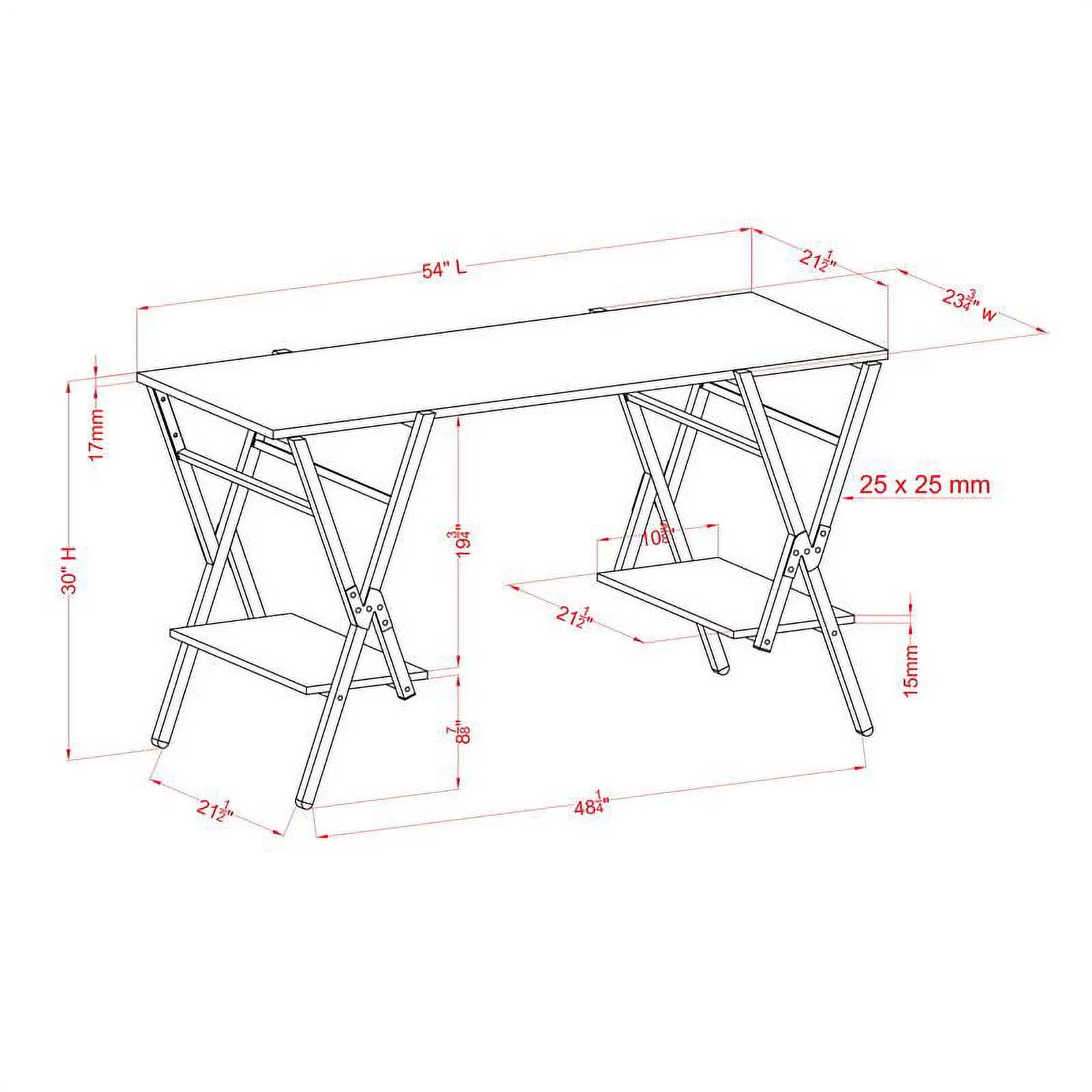 Furniture of America Carti Rustic Wood 2-Shelf Writing Desk in Oak and Gun Metal