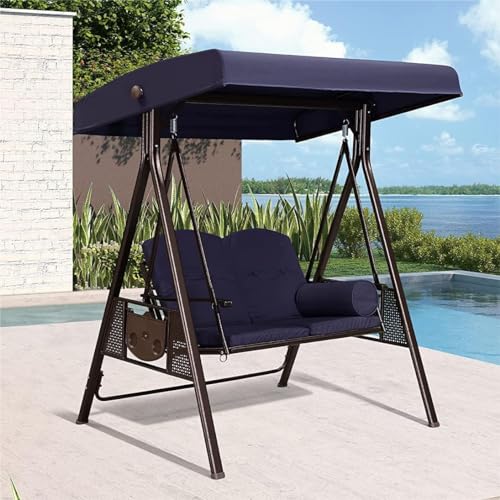 PURPLE LEAF 3-Seat Deluxe Outdoor Patio Porch Swing with Weather Resistant Steel Frame, Adjustable Tilt Canopy, Cushions and Pillow Included, Beige