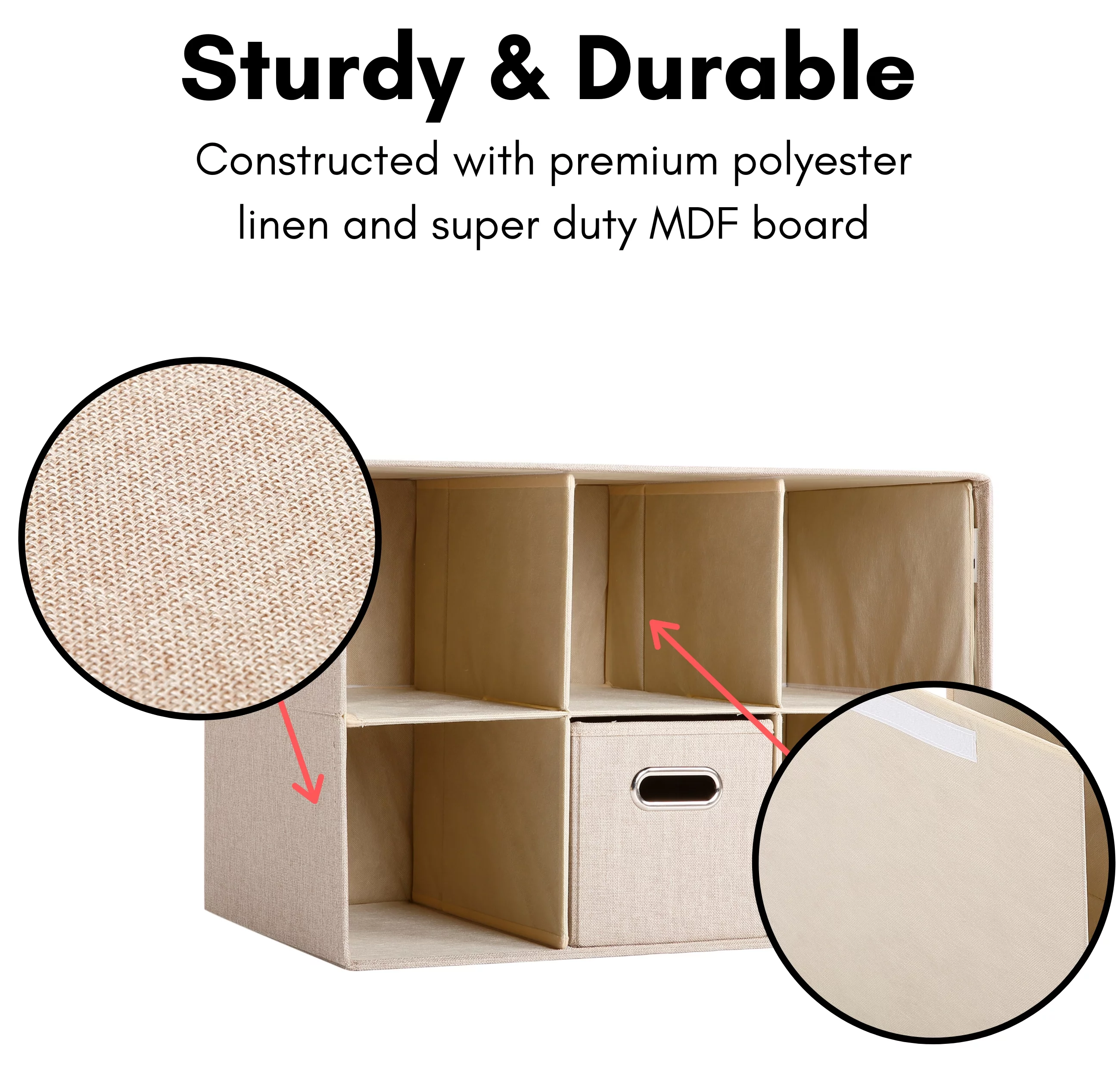 BirdRock Home Linen Cube Organizer Shelf with 6 Storage Bins - Cream