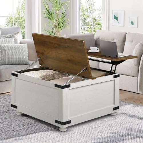 Farmhouse Coffee Table with Storage, Lift Top Coffee Table with Large Hidden Storage Space, Square Coffee Table with Hinged Lift Top, Center Table for Living Room, Farm, Black