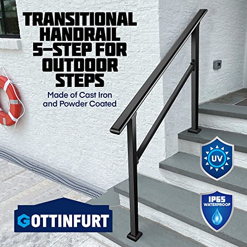 Updated Handrails for Outdoor Steps,Versatile 3-Step Stair Handrail Transitional Rail Porch Railing with Hook and Installation Kit (1-3 Steps)