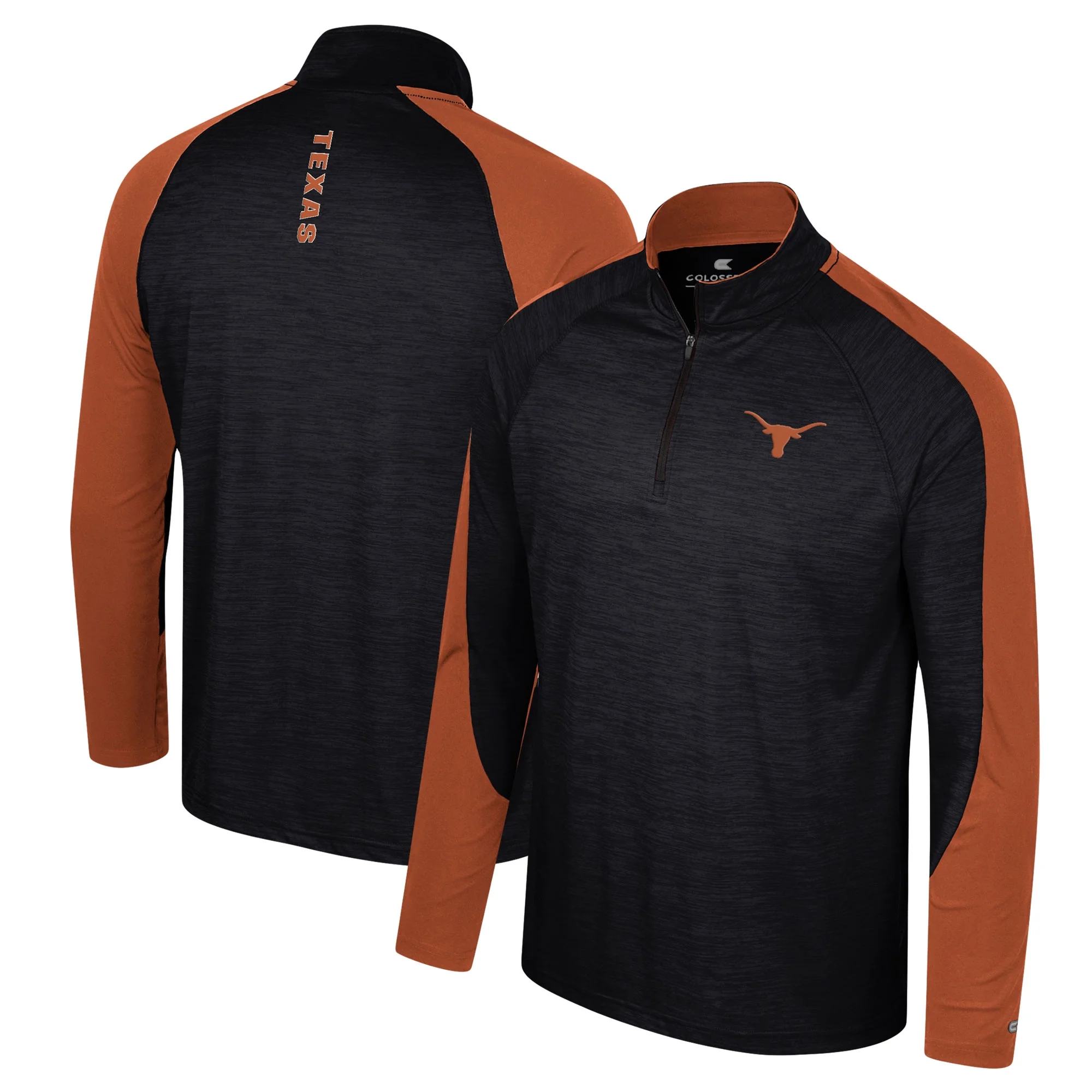 Men's Colosseum Black Texas Longhorns Langmore Raglan Quarter-Zip Top