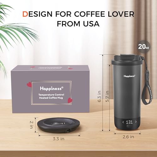Happiness Self-Heating Travel Mug 20oz,Smart Rechargeable Electric Temperature Control Heated Coffee Cup