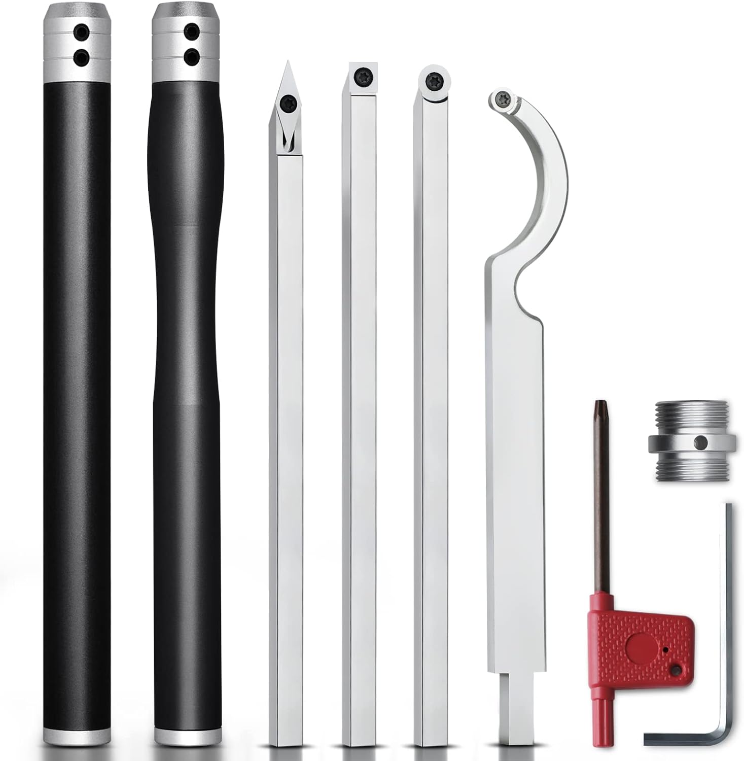 Carbide Lathe Turning, Wood Lathe Tools with Removable Handle, �� Latest Upgraded��Turning Tool with Adjustable Connector including Swan Neck Hollower, Rougher, Finisher(alloy Tool Set)