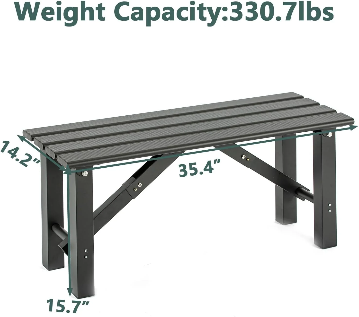 TECSPACE Aluminum Outdoor Patio Bench Black,35.4 x 14.2X 15.7 inches,Integrated Type Without Installation,Light Weight High Load-Bearing,Outdoor Bench for Park Garden,Patio and Lounge