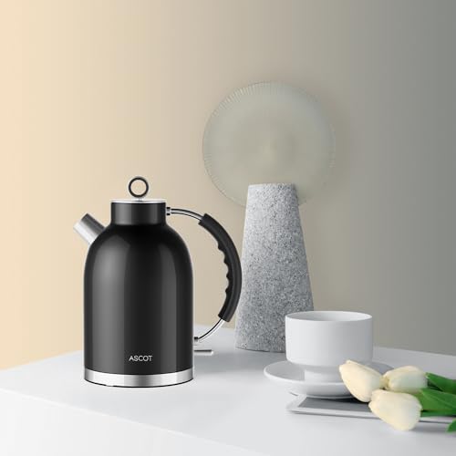 ASCOT Electric Kettle, Electric Tea Kettle Hot Water Kettle Stainless Steel Kettle 1.5L 1500W Tea Heater & Boiling Water, Auto Shut-Off and Boil-Dry Protection (Polished Silver)