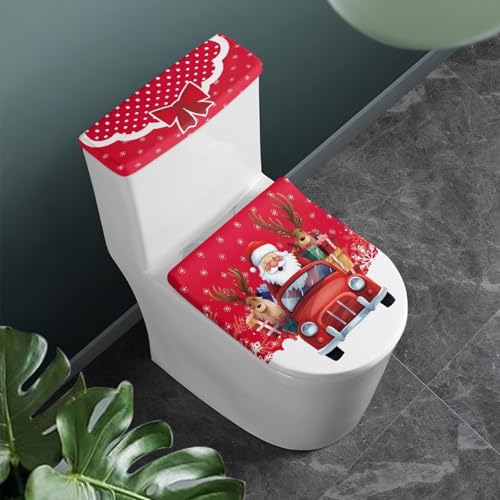 Christmas Bow Bell Toilet Tank Lid Cover and Toilet Seat Lid Cover 2 Pcs Set Toilets Covers with Elastic Cloth Fits Most Toilets Tanks & Lids