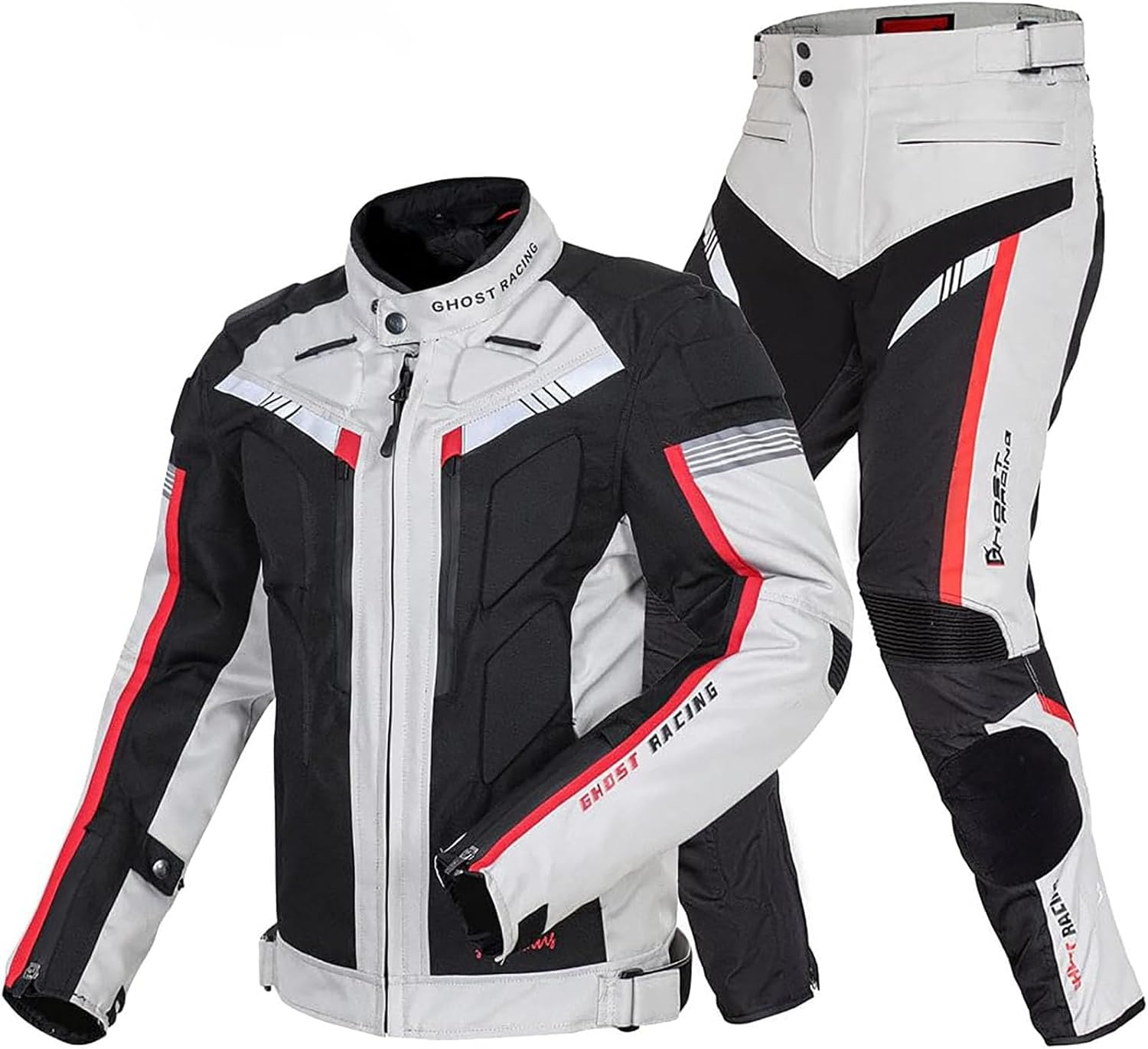 Motorcycle Jacket And Trousers Set, Waterproof Motocross Riding Jacket Windproof Touring Protective, Autumn Winter for Men and Women Racers Motorbike Clothing,L,Grey