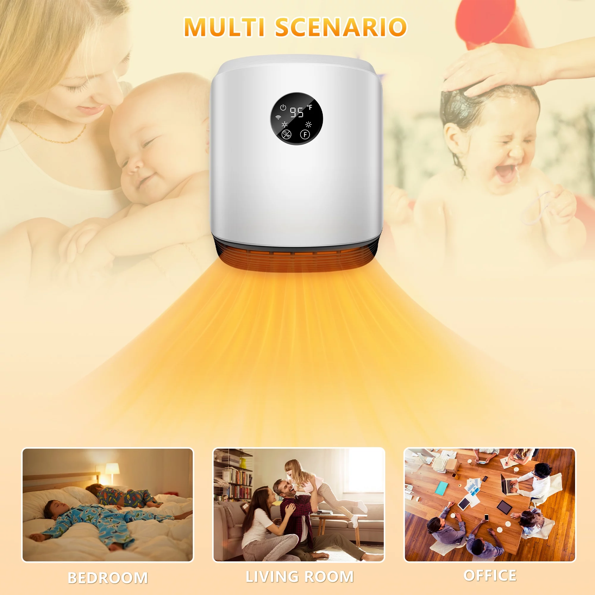 Space Heater for Indoor Use Wall Mounted with WIFI 1500W Portable Heater Fast Heating with Adjustable Thermostat Safety & Quiet Heater for Bedroom